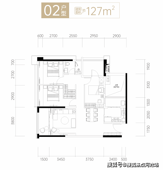 中粮大悦城三期 约106-132㎡住宅,逐席递减,建面约39-93㎡公寓