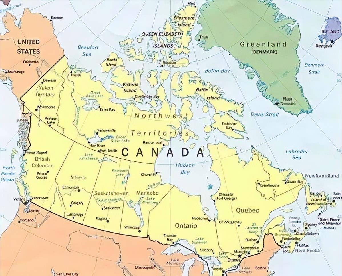 从地图上可以看出,加拿大西部有两个一级行政区,分别是育空地区和