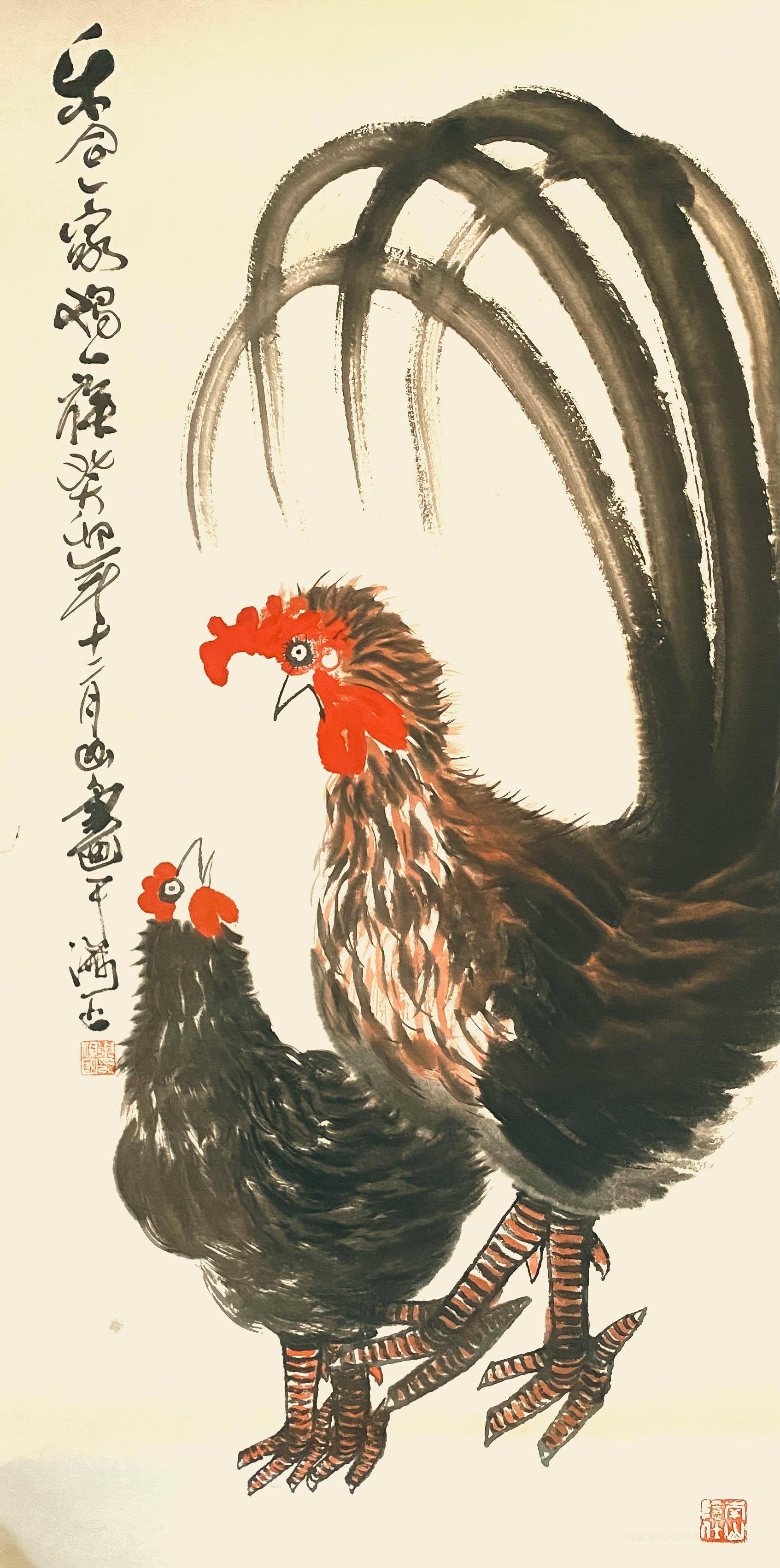 画鸡大家,指墨画艺术大家,国画大家朱祖国先生作品画鸡大家,指墨画
