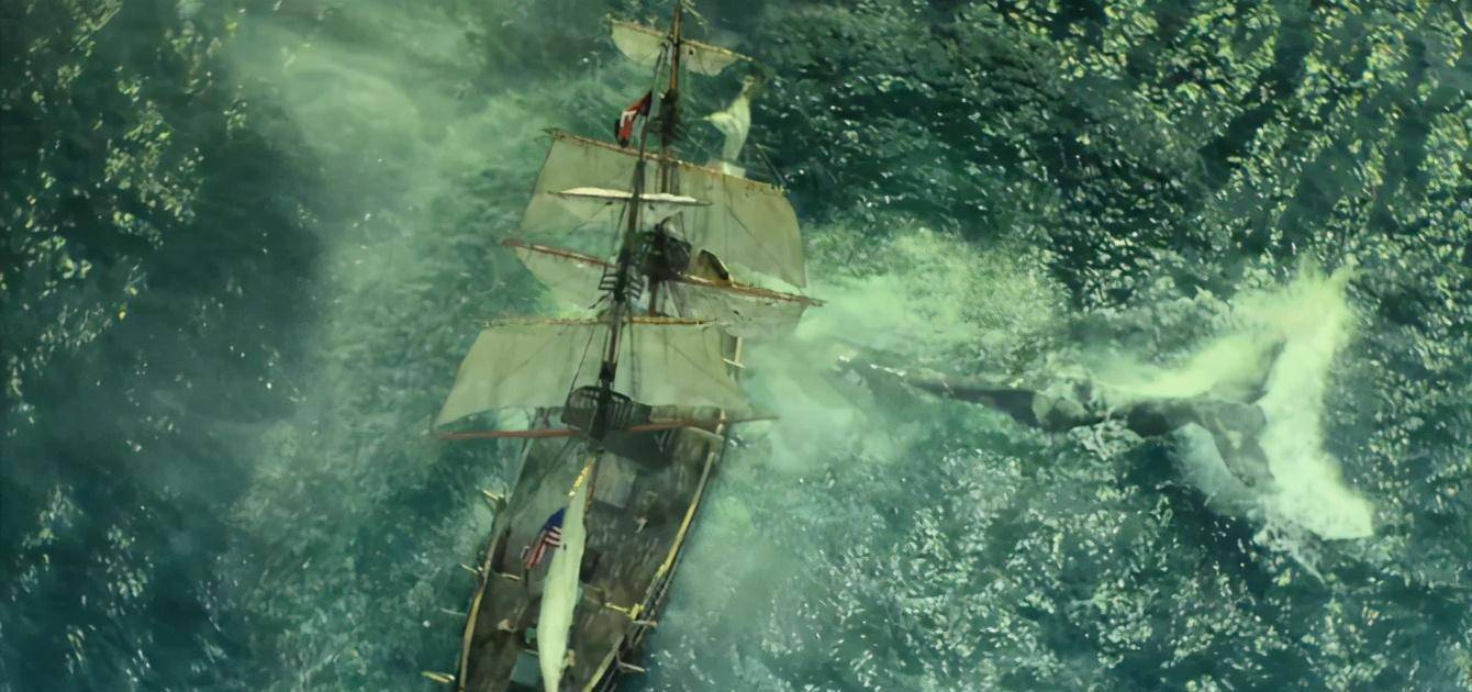 《海洋深处》剧照抹香鲸是否拥有这样的智力,能够针对捕鲸船复仇呢?