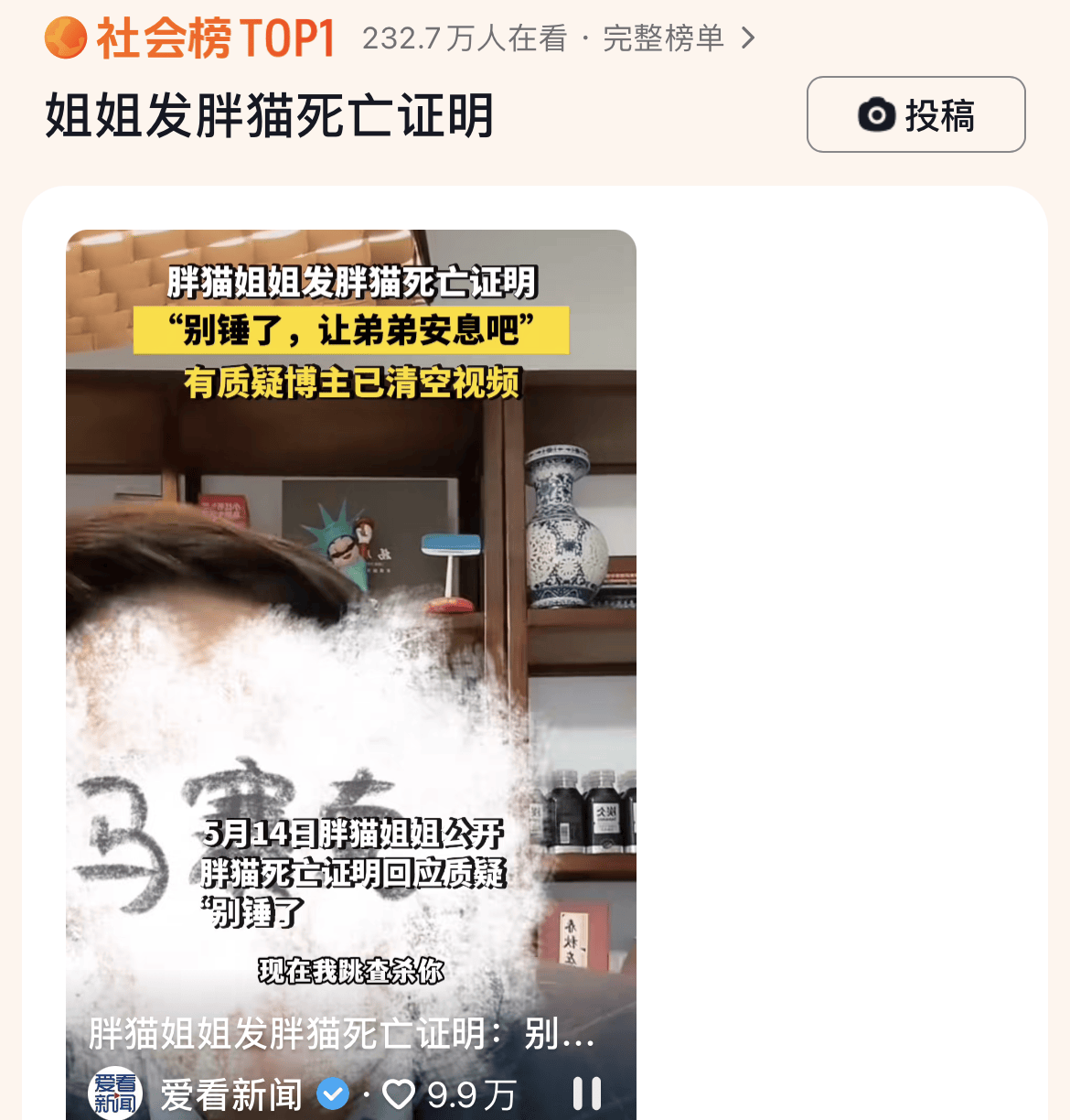 姐姐发胖猫死亡证明后续!酷酷的鑫道歉并赔5万,老徐同学删视频