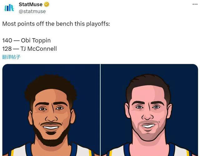 nba季后赛:步行者替补奥比-托平强势领跑