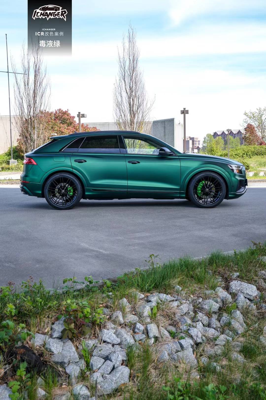 (icr)奥迪q8-pet毒液绿改色膜,视觉强烈的电镀金属质感