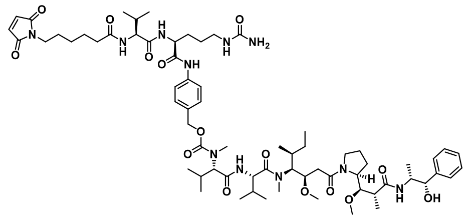 结构式:mc-val-cit-pab-mmae是一种化学物质,其化学结构由mmae(单甲基