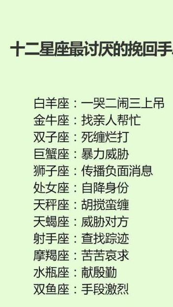 十二星座最讨厌的挽回手段,白羊一哭二闹三上吊,天秤胡搅蛮缠