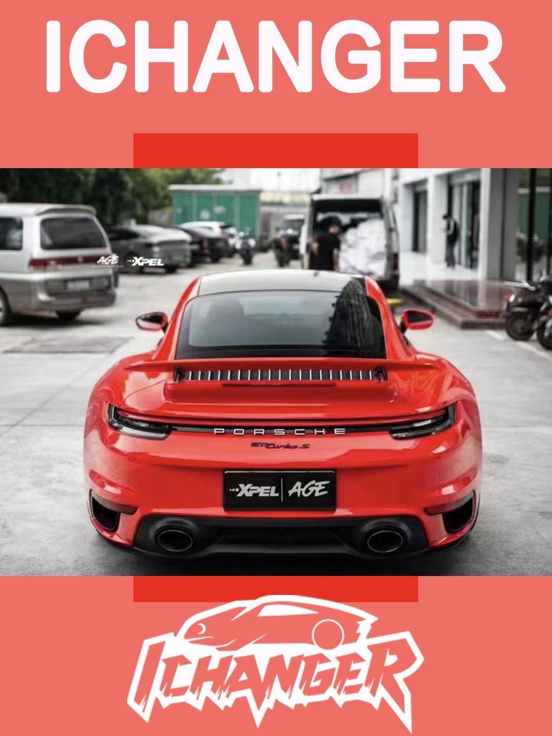 icr-保时捷911turbos法拉利红改色膜,强烈视觉冲击力的颜色