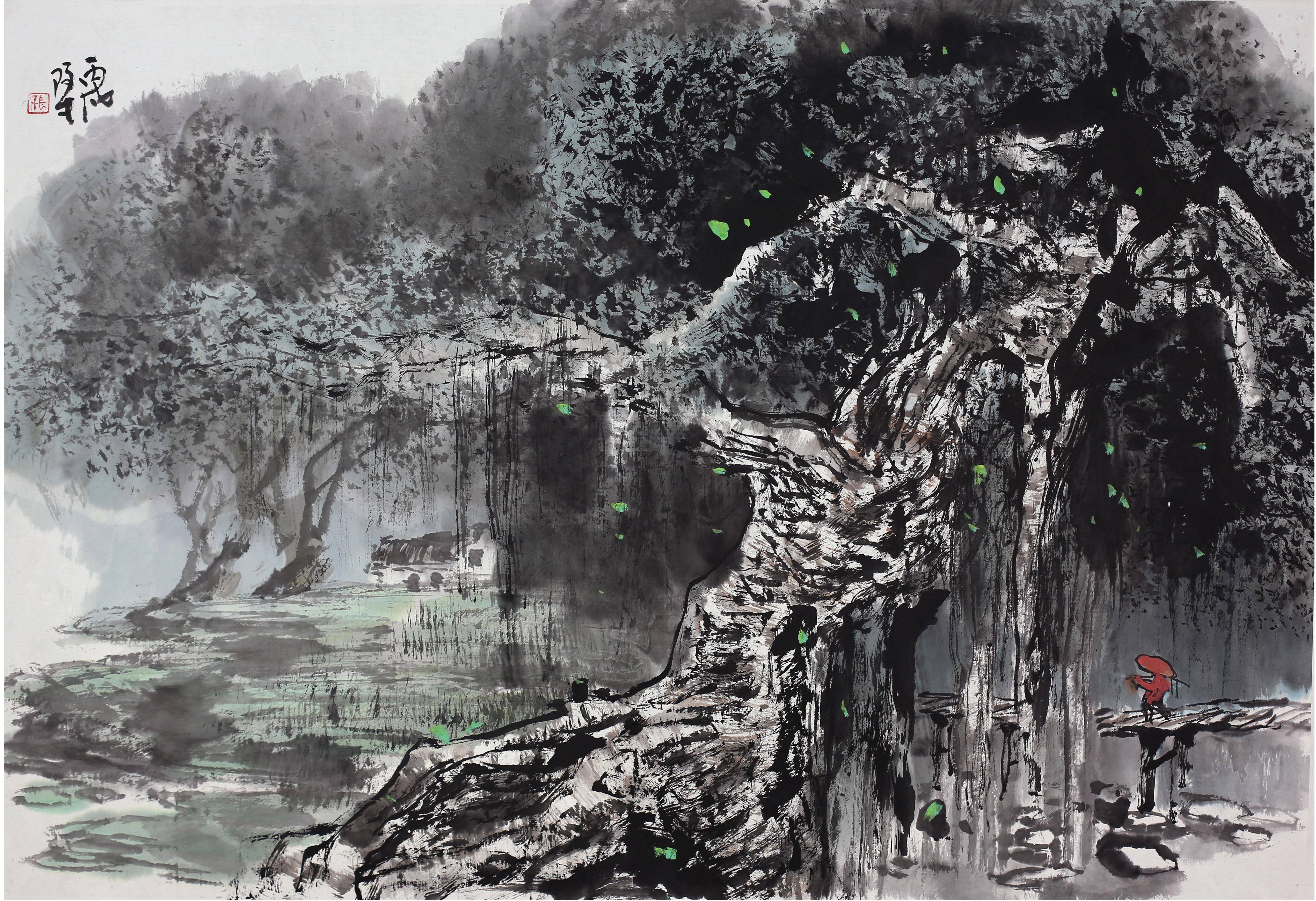 现代写意山水画具有三个特点,一是文人性,二是诗性,三是笔墨性.