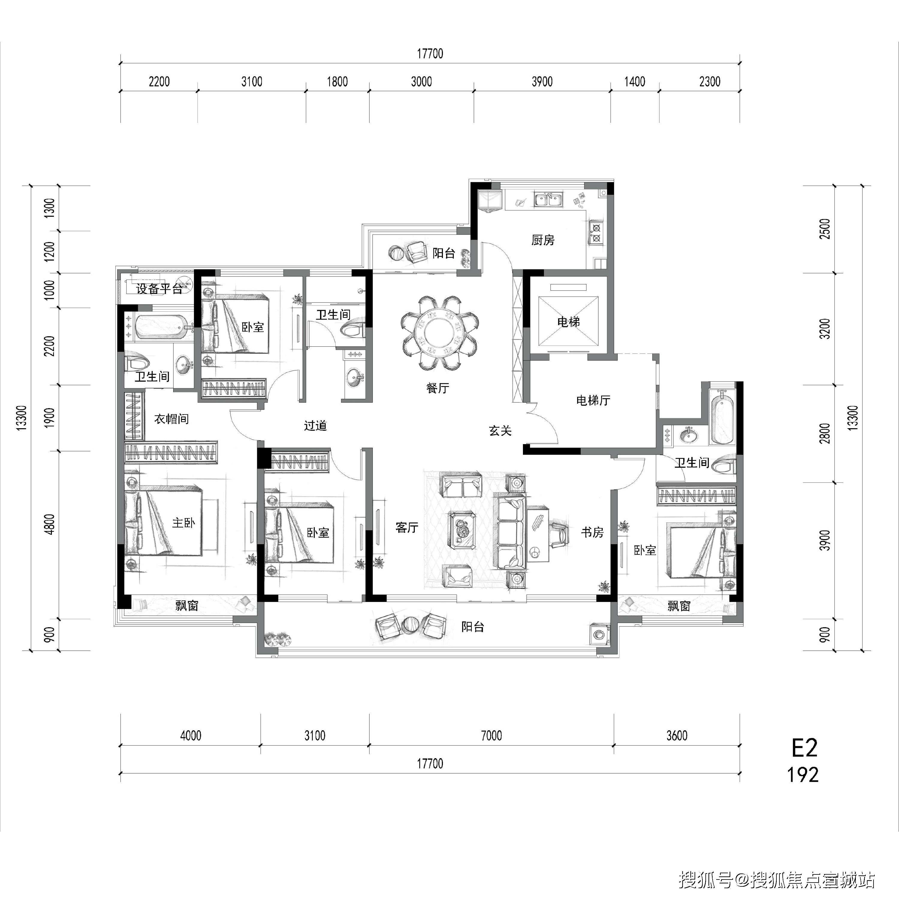 四房两厅四卫户型h 云樾建筑面积约326㎡ 四房两厅五卫嘉兴【鸿翔百盛
