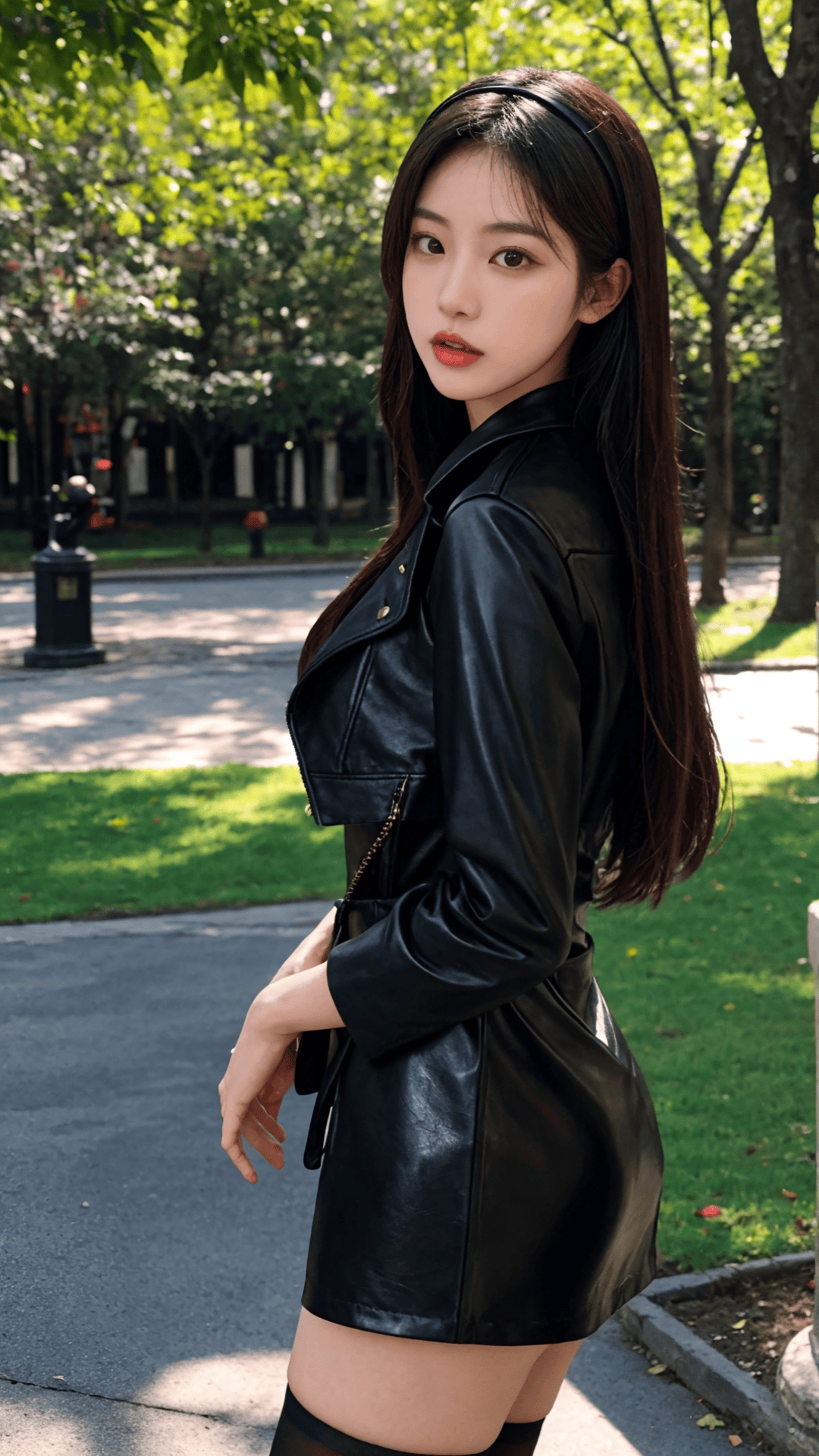 夏日身穿超短皮裙高颜值气质的小姐姐