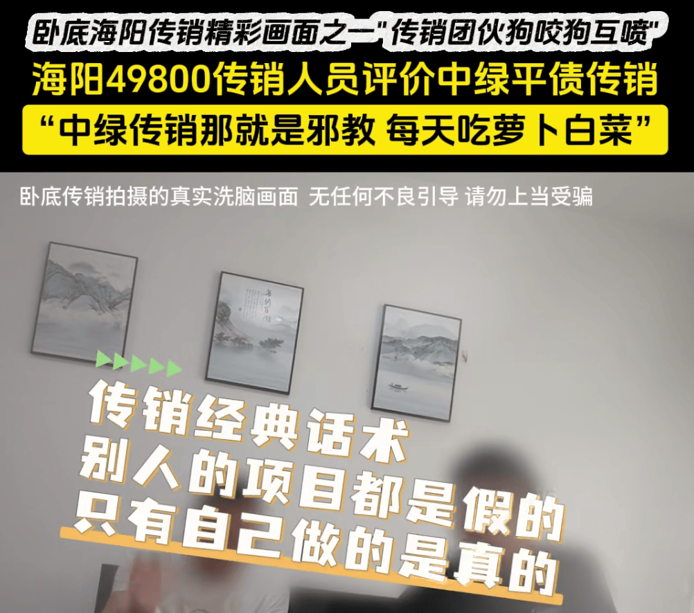 更为可笑的是,在卧底的现场,我们还拍到了海阳49800传销现场喷中绿平