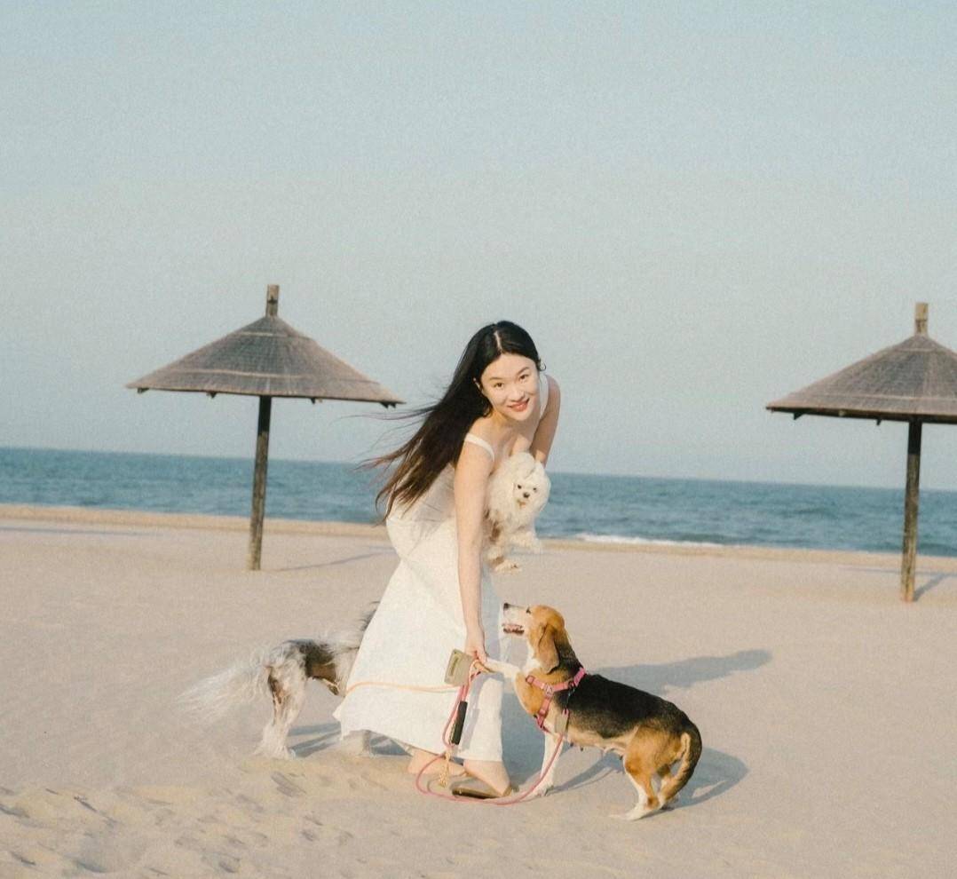 霍思燕带孩子和七只狗狗去海边度假,网友:拉拉真的好二皇子