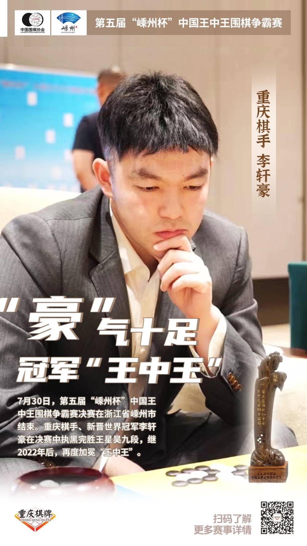 冠军,奖金最高的全国性正式比赛冠军,包括李轩豪九段(梦百合杯冠军)