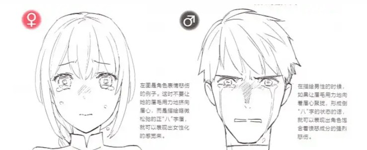 这时如果挤压的力量比较大的话,眉毛就会变成倒"八"字形,如果力量比较