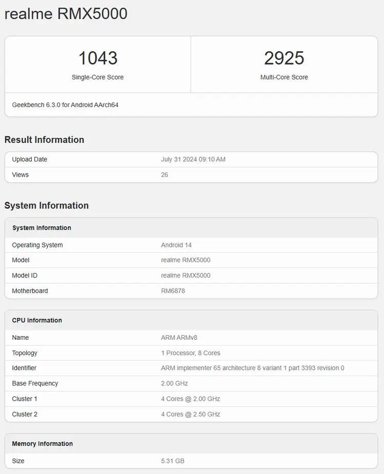 预计搭载联发科天玑7300系列,疑似真我13 跑分现身geekbench