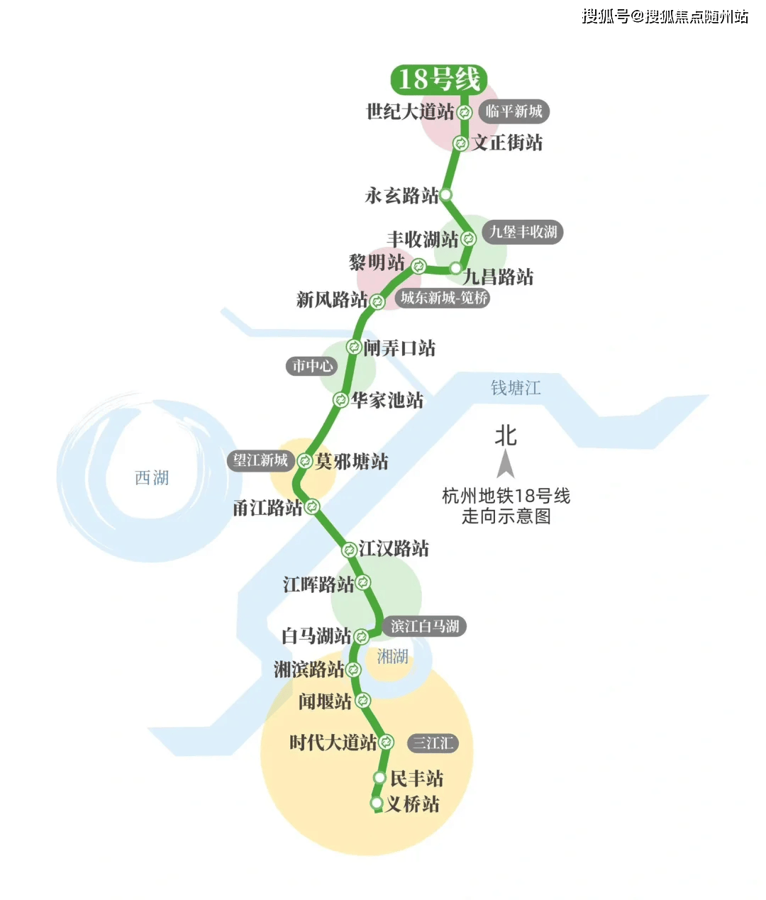 地铁18号线路线示意图地铁四期18号线,堪称南北大动脉,横穿滨江核心区