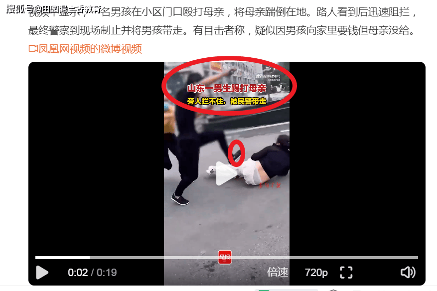 济宁一男孩拳打脚踢母亲