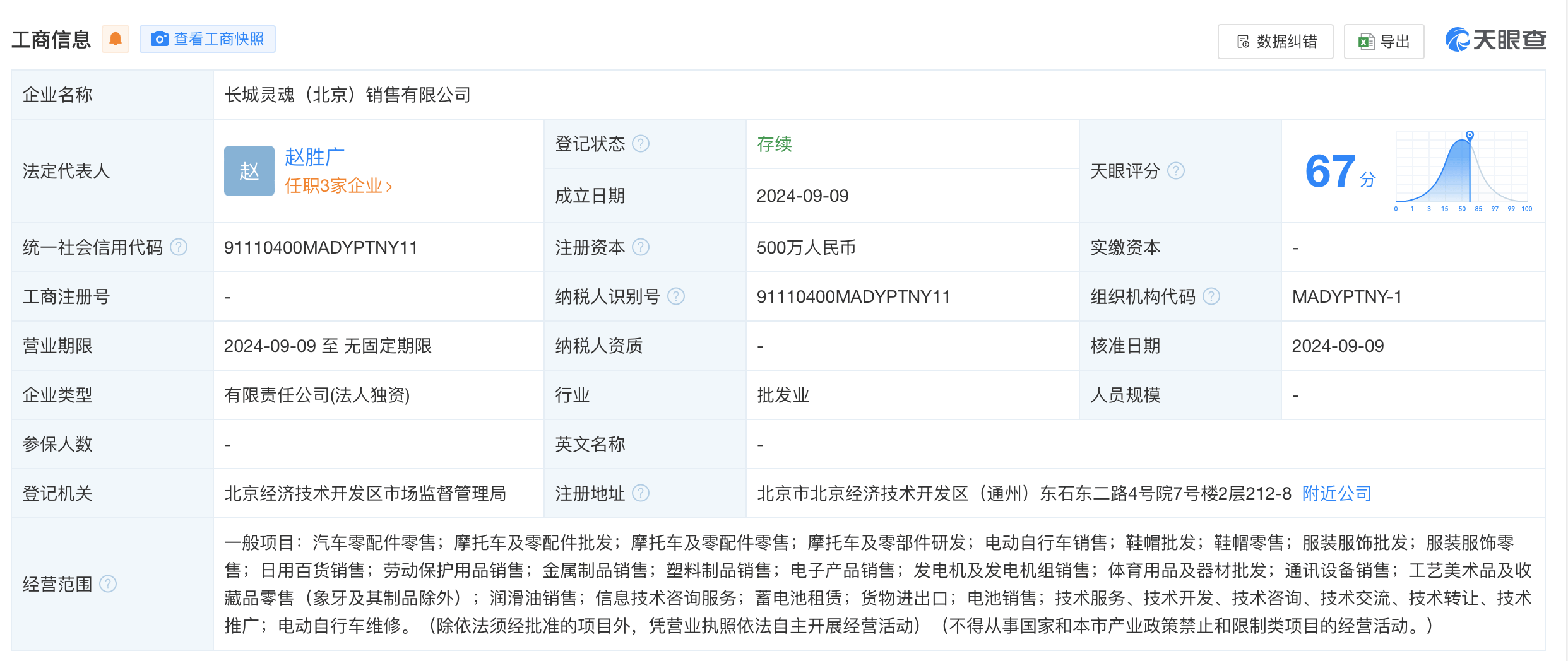 长城汽车成立长城灵魂销售公司 注册资本500万