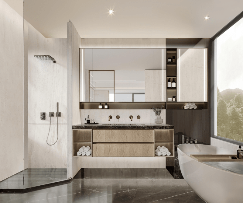 40㎡主卧/双套房设计/双台盆卫浴/多重收纳系统/可安装7件套设备平台