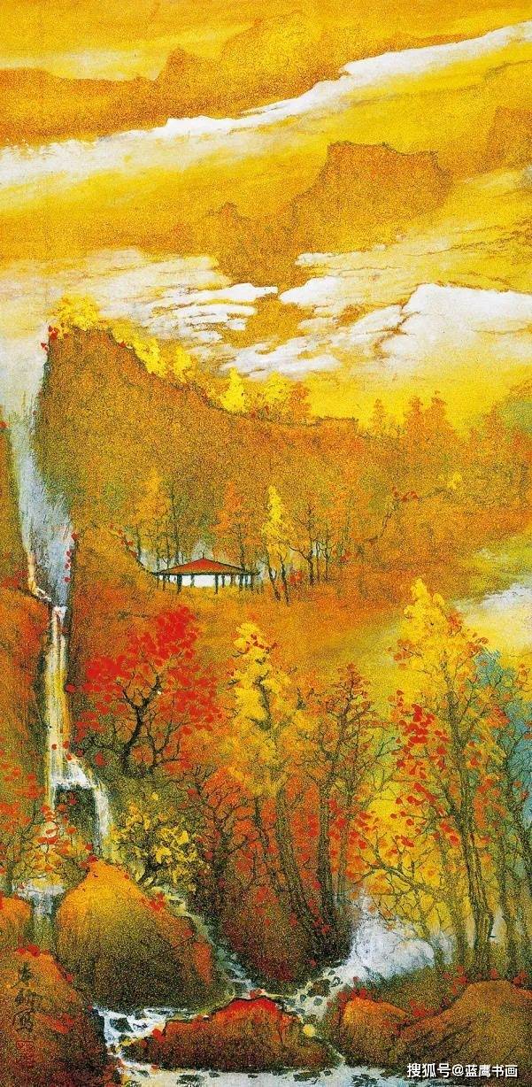 方本幼作品赏析:秋岭红枫映白云,清晖满目韵纷纭