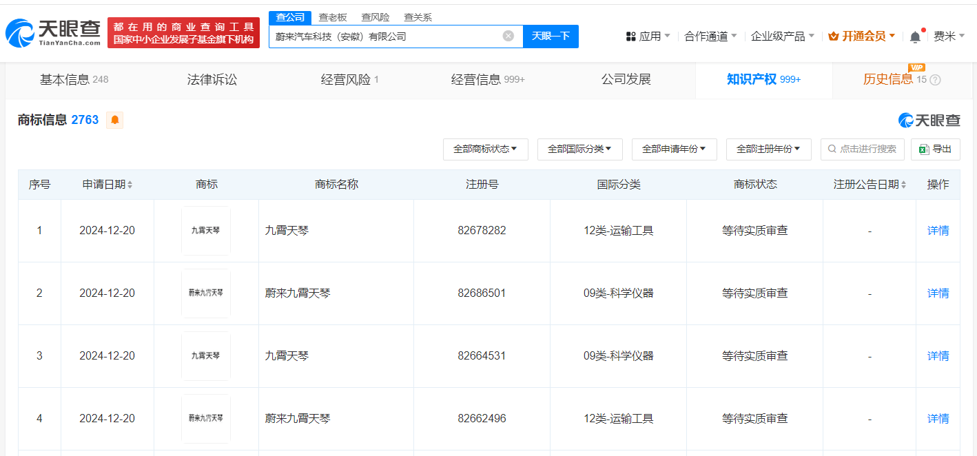 蔚来申请注册九霄天琴商标