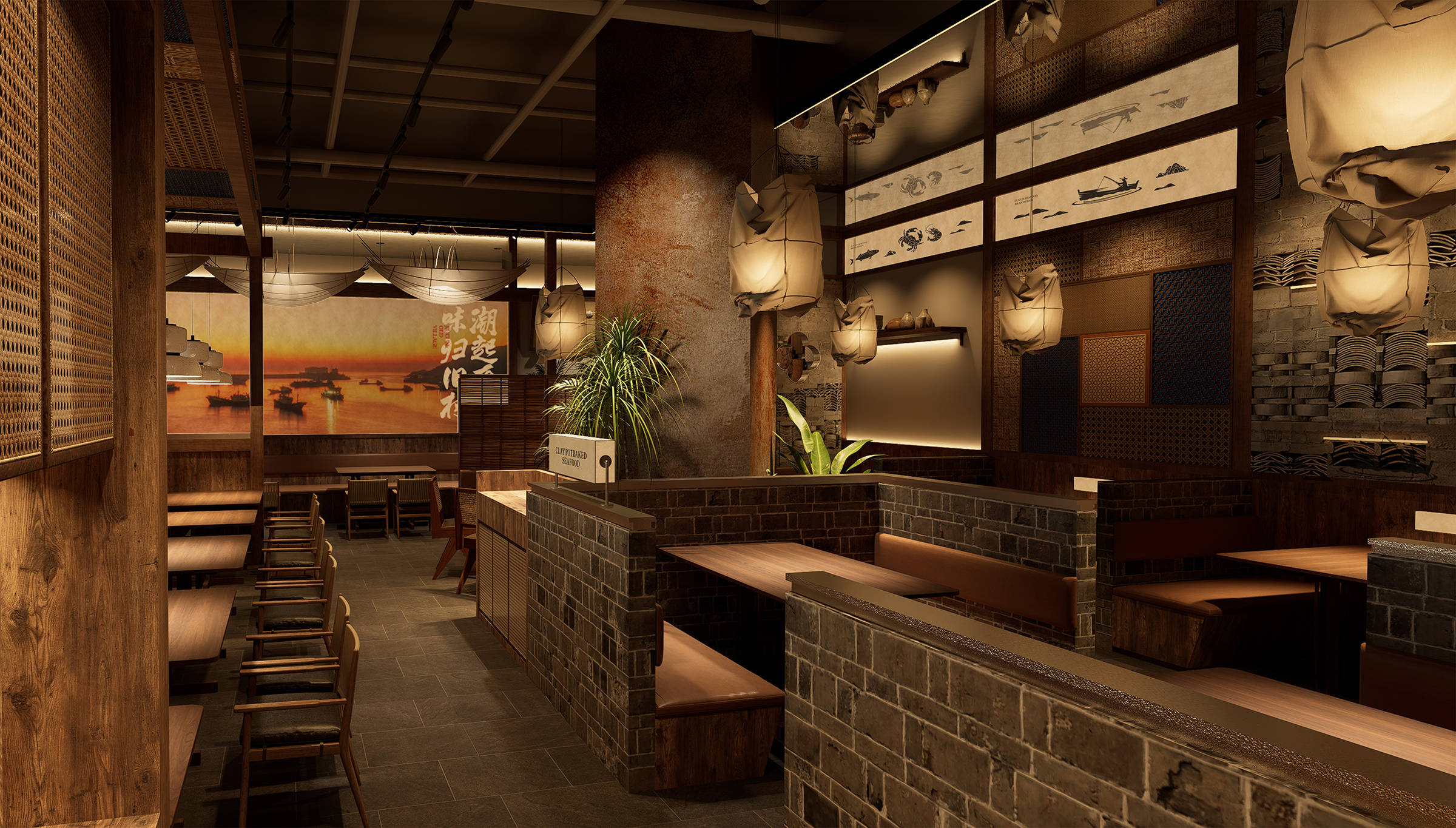 老渔村的记忆290平米海鲜餐厅空间设计案例