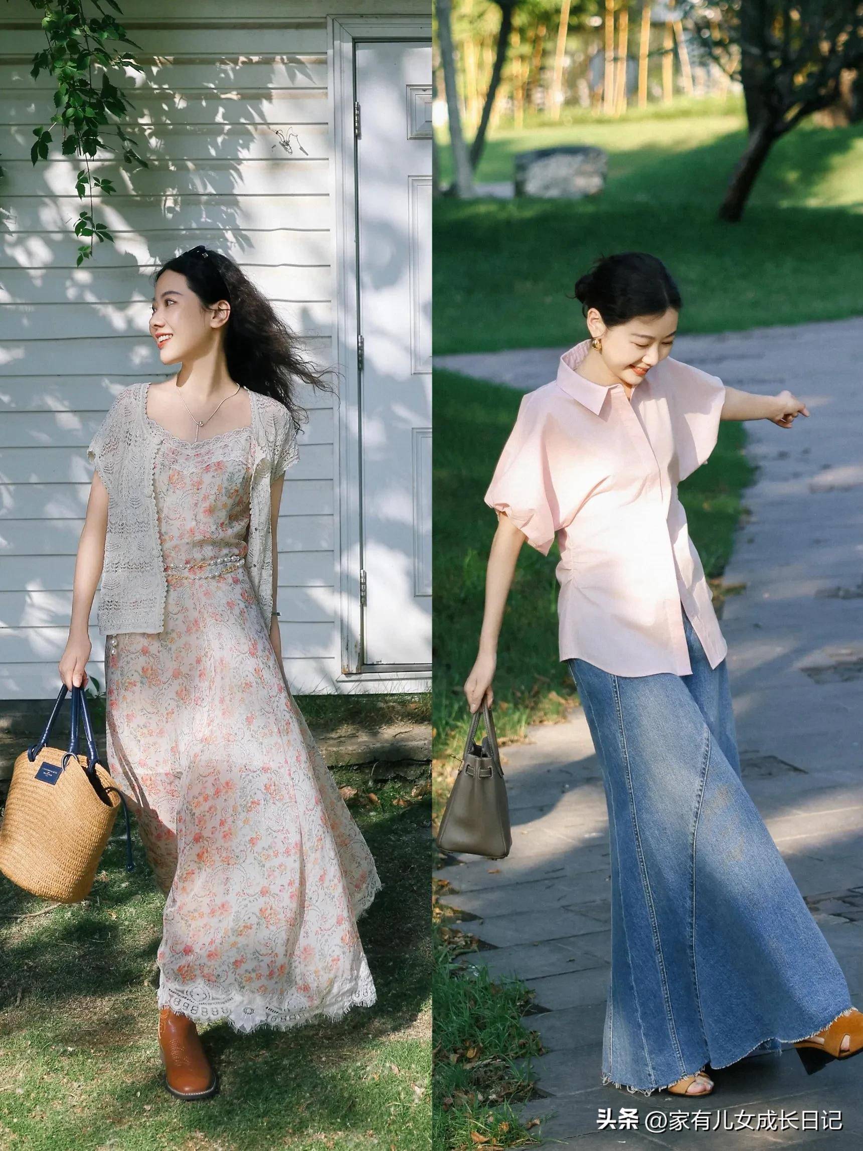 时尚女人夏日穿搭,田园碎花裙温柔文艺,清新浪漫通勤休闲优雅