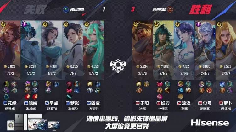 2025KPL夏季赛：苏州KSG 3-1力克佛山DRG，子阳苏烈关键开团锁定胜局 