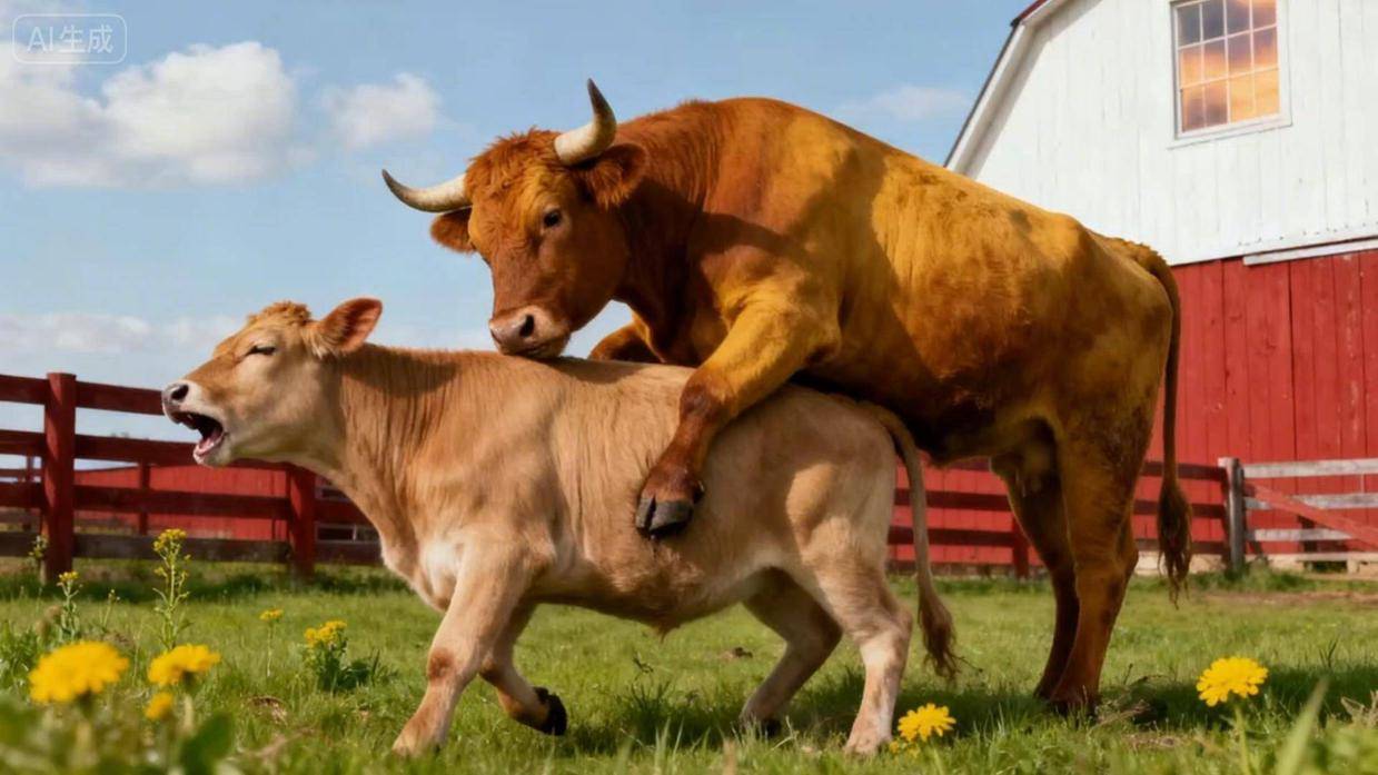 公牛配种有多生猛?母牛喊叫不停歇,全过程无遮挡公开