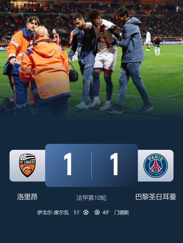法甲毫无挑战性 巴黎1-1洛里昂近4轮联赛仅1胜 仍高居榜首
