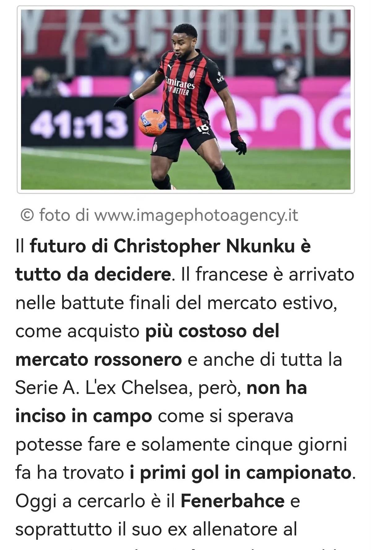 意甲媒体透露：米兰已拒绝费内巴切对恩昆库的2500万报价，但土耳其人还在游说球员加盟_搜狐网