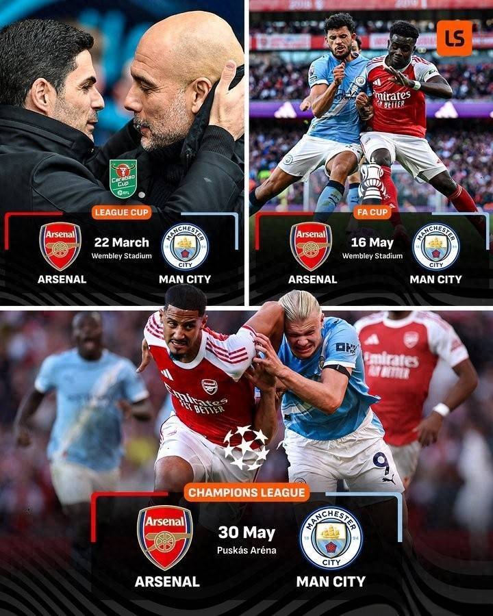 师徒角逐!阿森纳&曼城本赛季可能在3项杯赛决赛中争冠