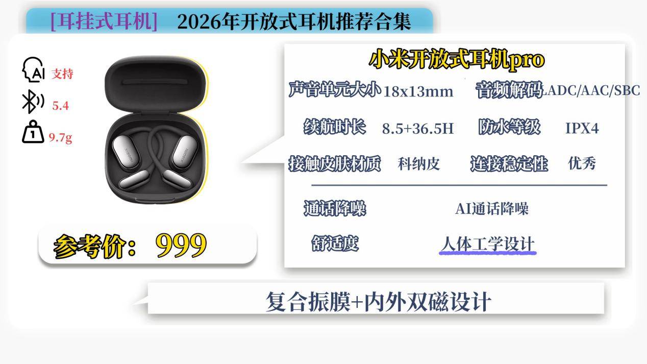 开放式耳机性价比最高的是哪款？2026开放式耳机推荐性价比排行榜前十