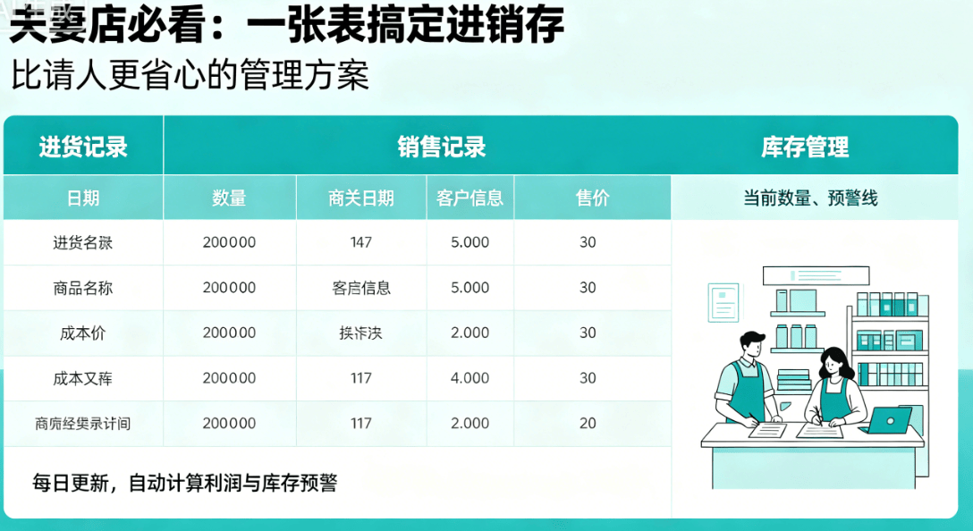 象过河：夫妻店必看，一张表搞定进销存，比请人更省心