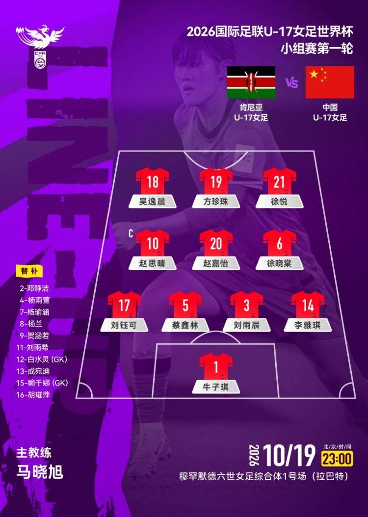 中国U17女足首发出炉：方珍珠领衔，刘雨希替补待命