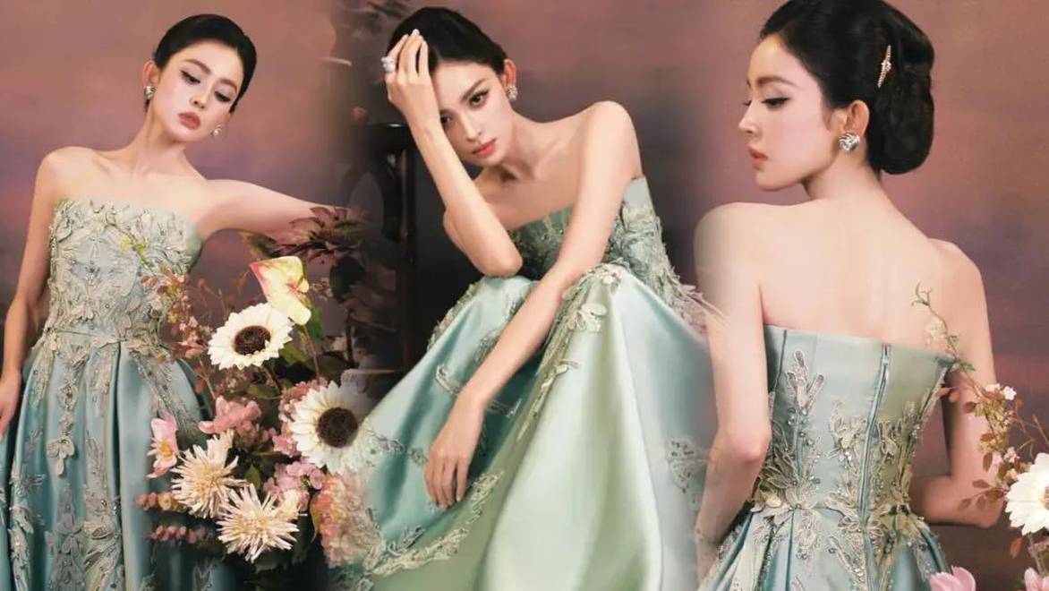 娜扎似油画中走出来的美人！穿抹胸裙秀白皙香肩