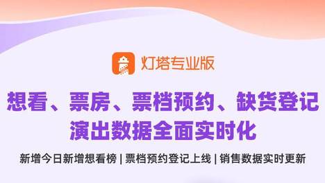 官宣 | 重磅升级！灯塔演出数据全面实时化 灯塔演出数据全面实时化升级新增「今日新增想看榜」，「票档预约分析」 想看、票房、票档预约、缺货登记实时更新来自淘票票媒体号：灯塔