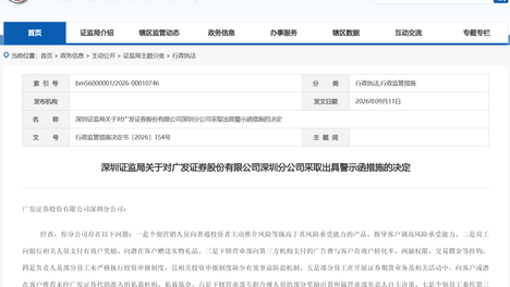 广发证券深圳分公司被出具警示函，共涉及七项违规