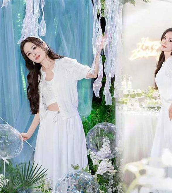 40岁杨幂庆生照美似少女，穿纯白长裙气质清纯