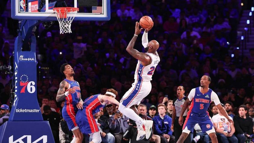 NBA-76人VS活塞 詹姆斯漂移投篮