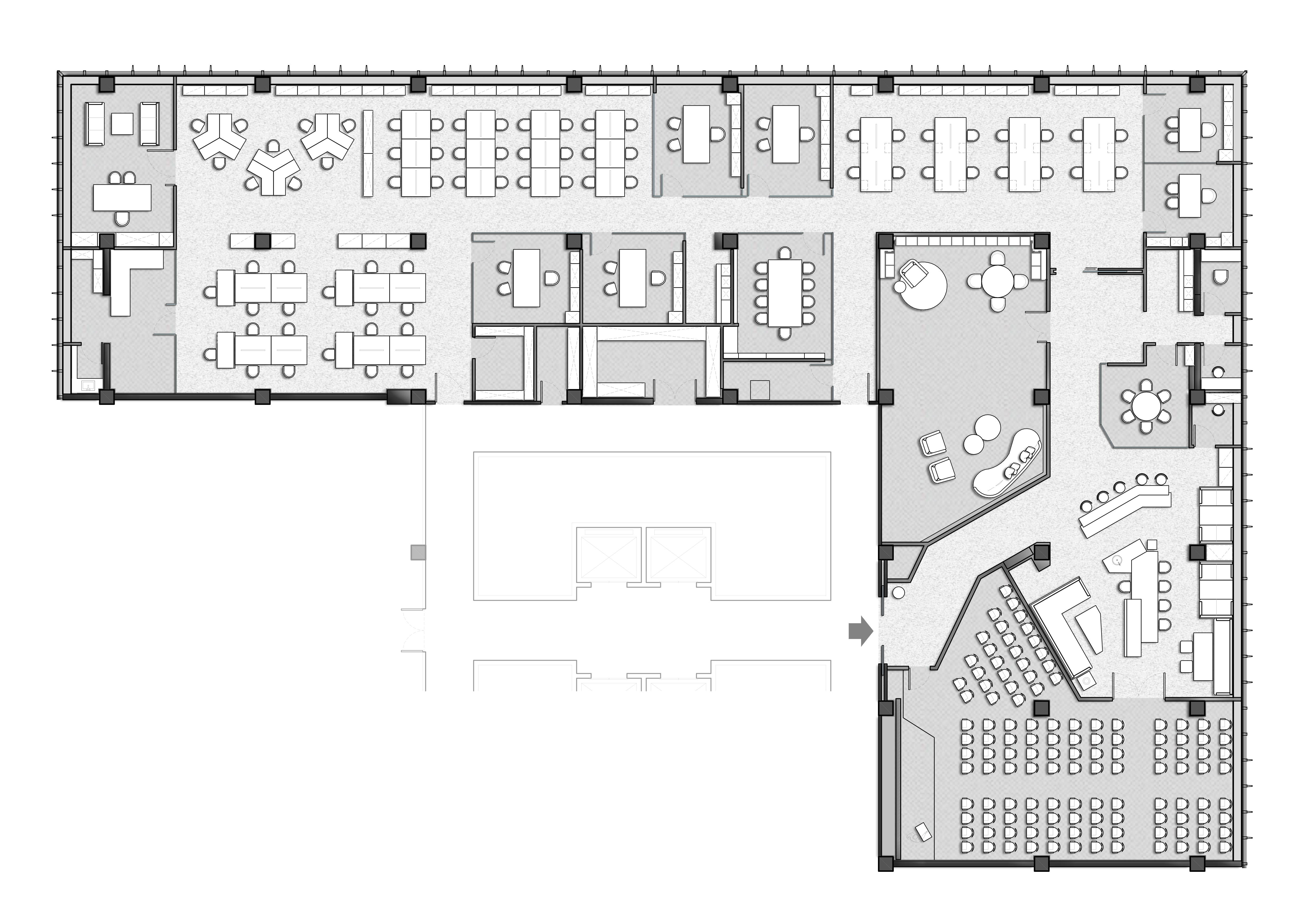平面规划空间规划中,本案原始平面呈现l型的原始户型情况,因此,我们在