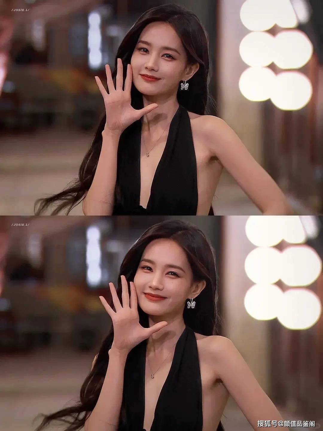 甜美又靓丽的李一桐:黑色深v礼服,美的让人窒息!_时尚_写真_气质