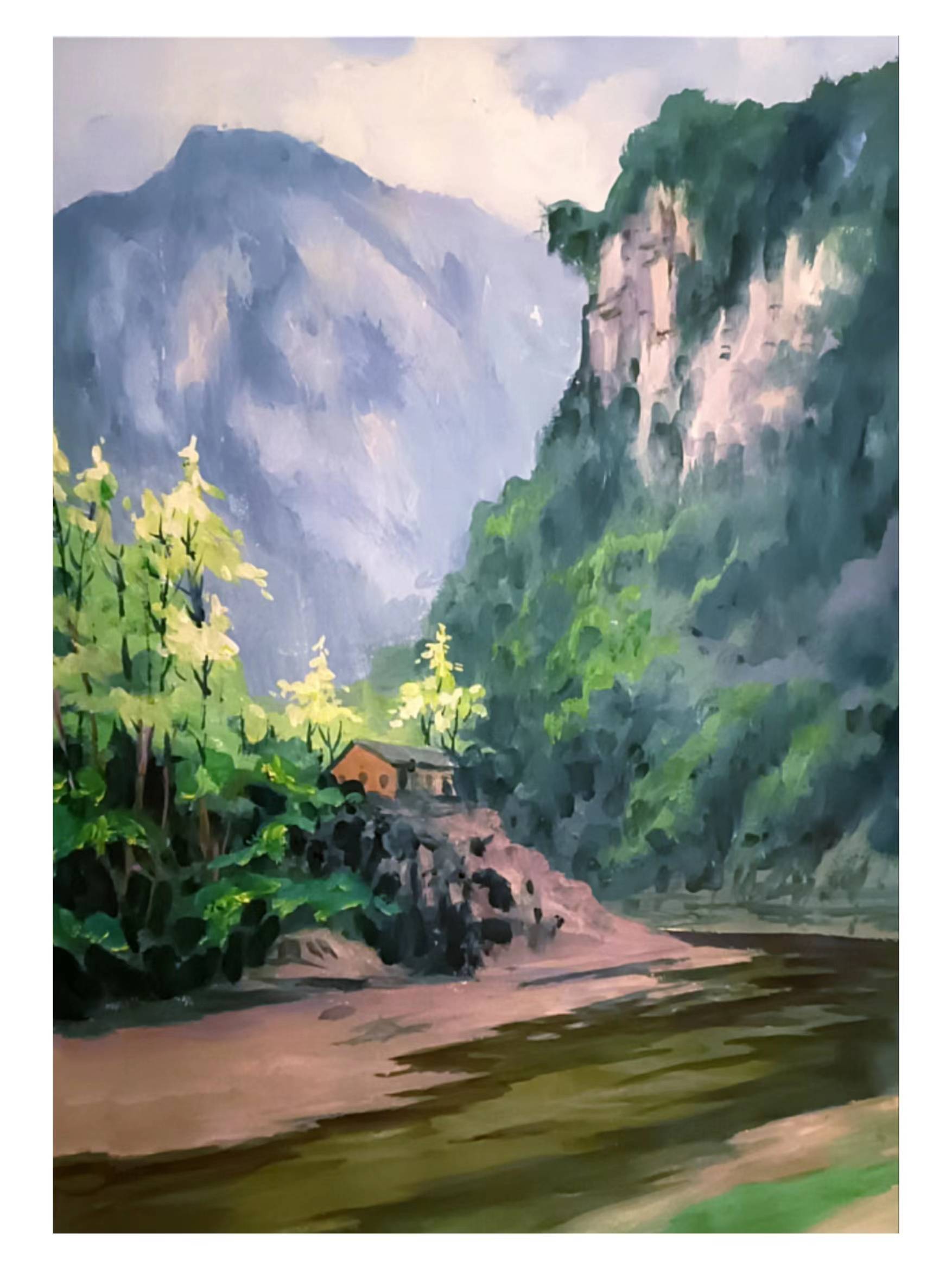 水粉三峡风景 水粉