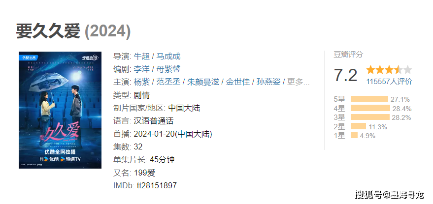 《要久久爱》豆瓣开分7.2,剧方控分引争议,官媒曾批