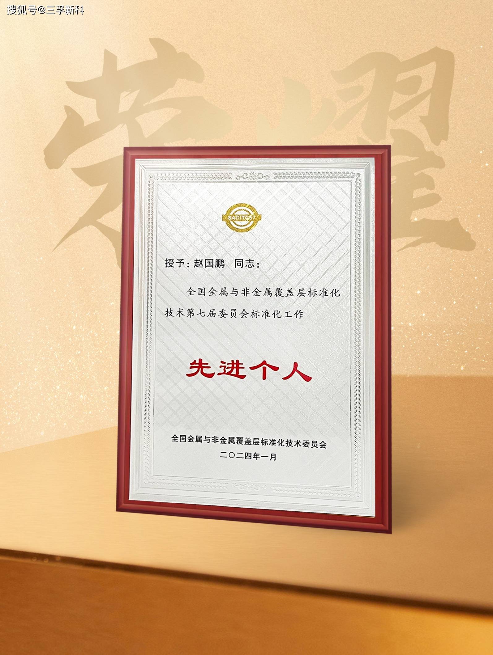 三孚研究院名誉院长赵国鹏教授获先进个人荣誉称号