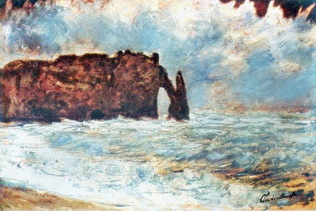 原创印象派之父莫奈精品油画欣赏悬崖礁石海景1高清图