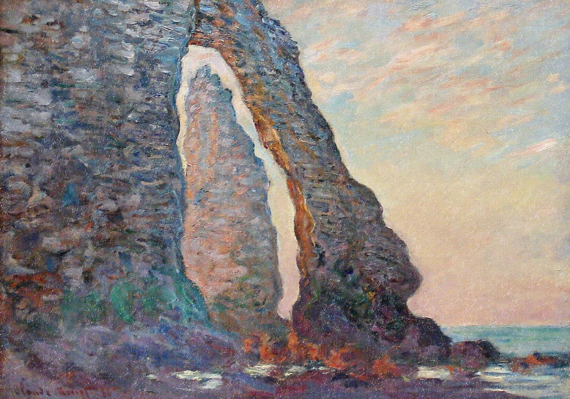 原创印象派之父莫奈精品油画欣赏悬崖礁石海景1高清图