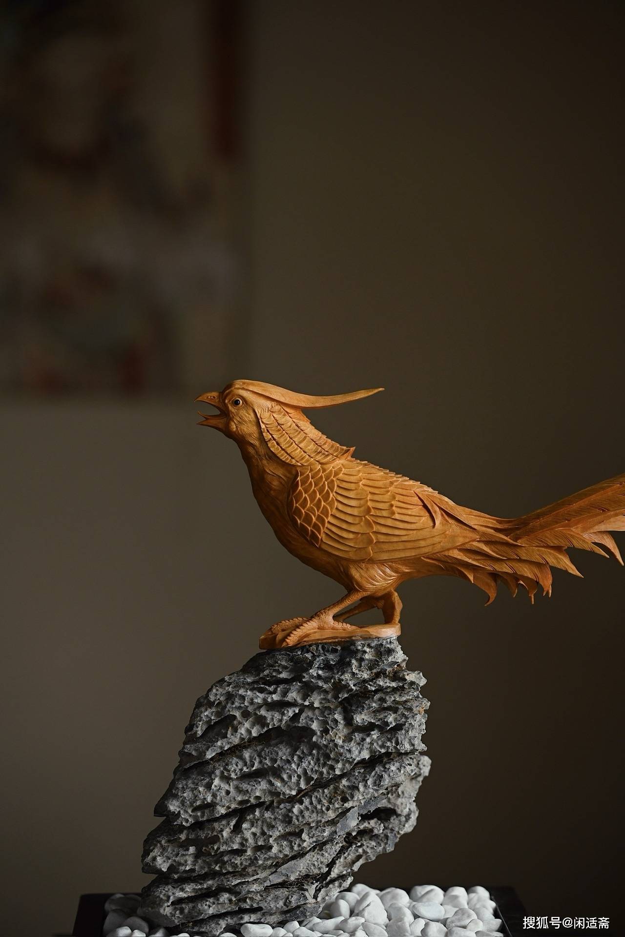 "百鸟之王",凤凰锦鸡,黄杨木雕摆件