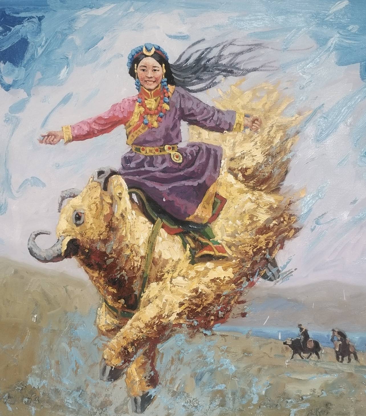 孙威不仅在水墨画牦牛上表现惊人的悟性,而且在油画创作上也极具天赋