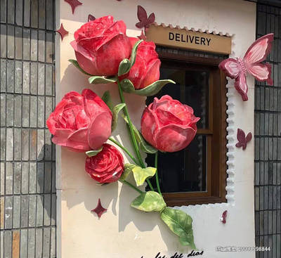 玻璃钢玫瑰花雕塑 大型仿真植物景观装饰摆件