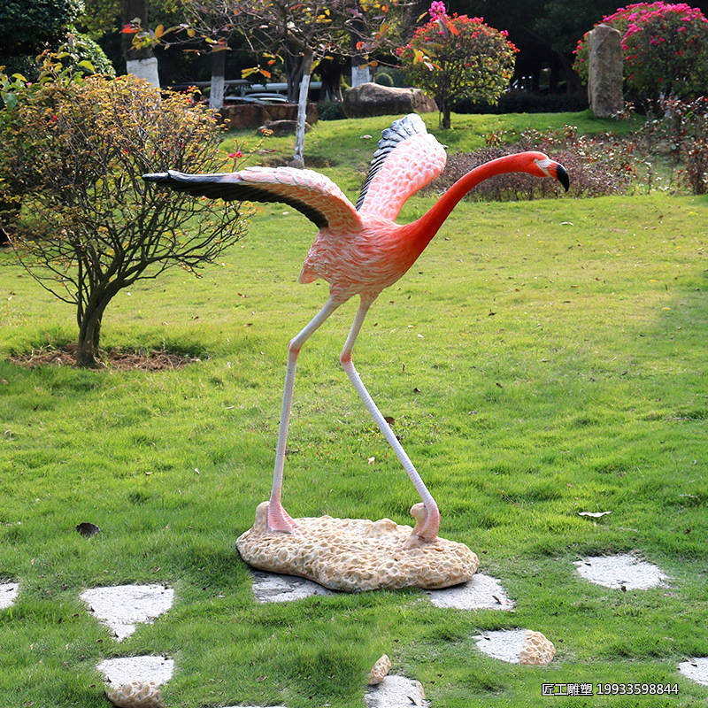 玻璃钢仿真火烈鸟雕塑草坪动物模型摆件装饰